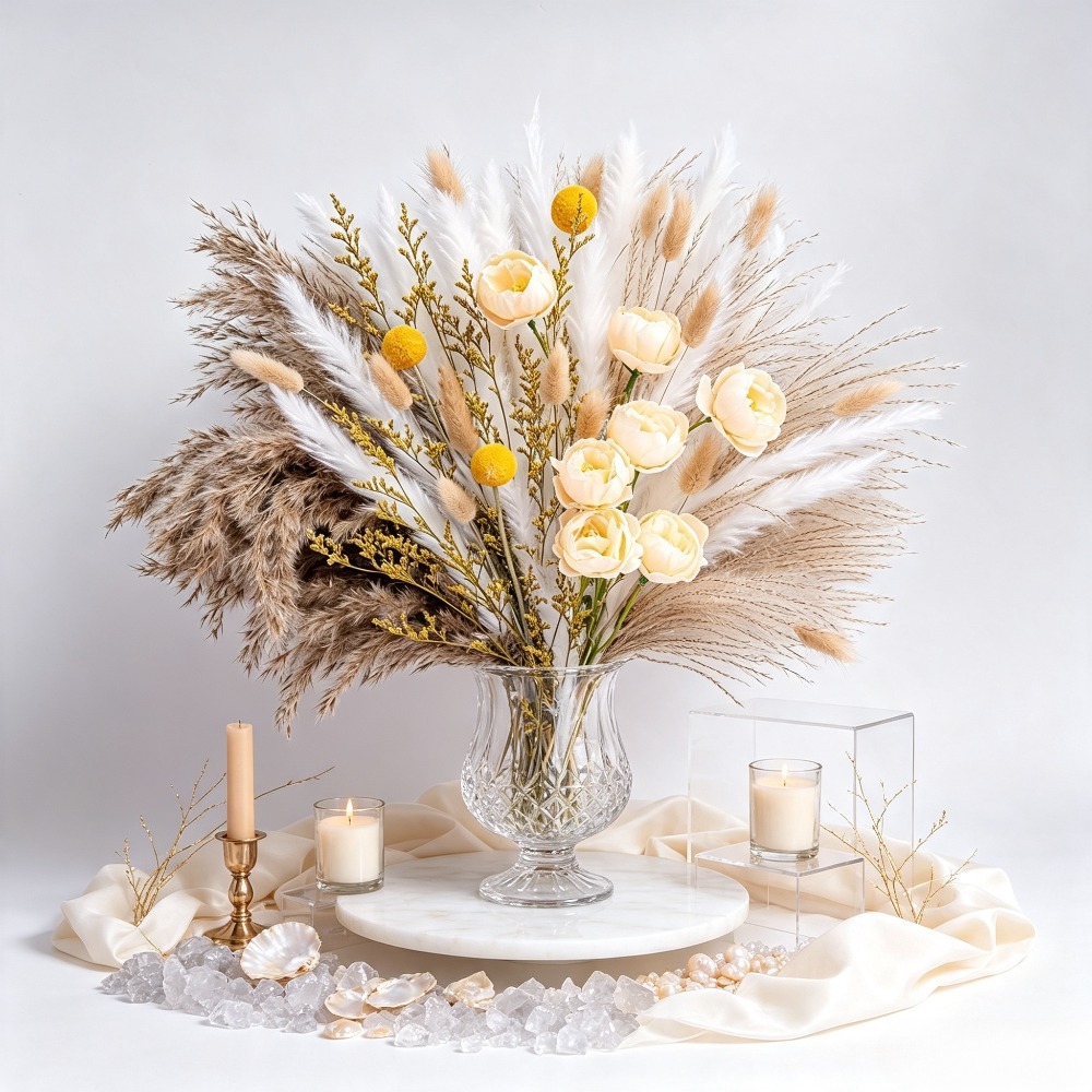 Florist Supply Vases - Mixed Dried Flower Bouquet, Pampas Grass,