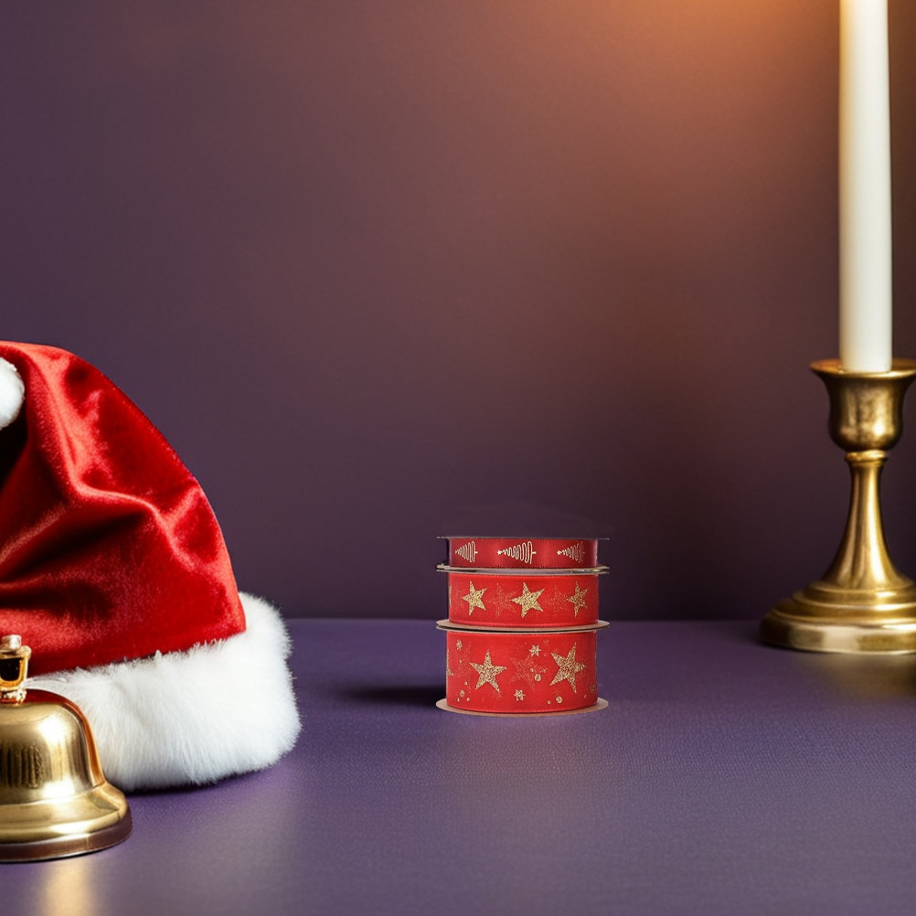 Ribbon Organza Roll - 6 Rolls Red Christmas Ribbon Gold