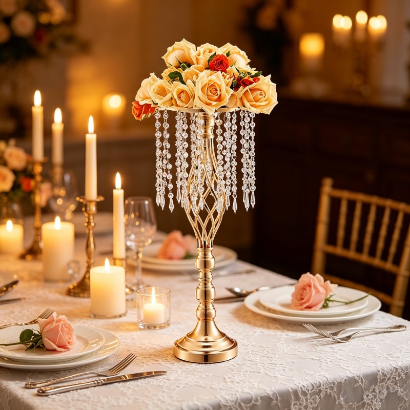 Elegant Tall Gold Crystal Flow - Florist Supply Vases review and price